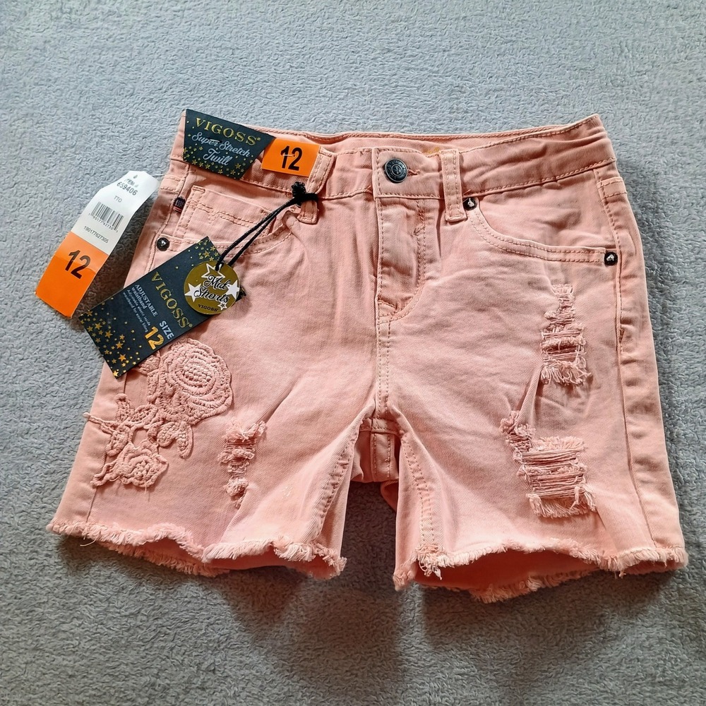 Vigoss Girls Malibu Mid-Shorts Peach 12 Distressed Crochet Lace